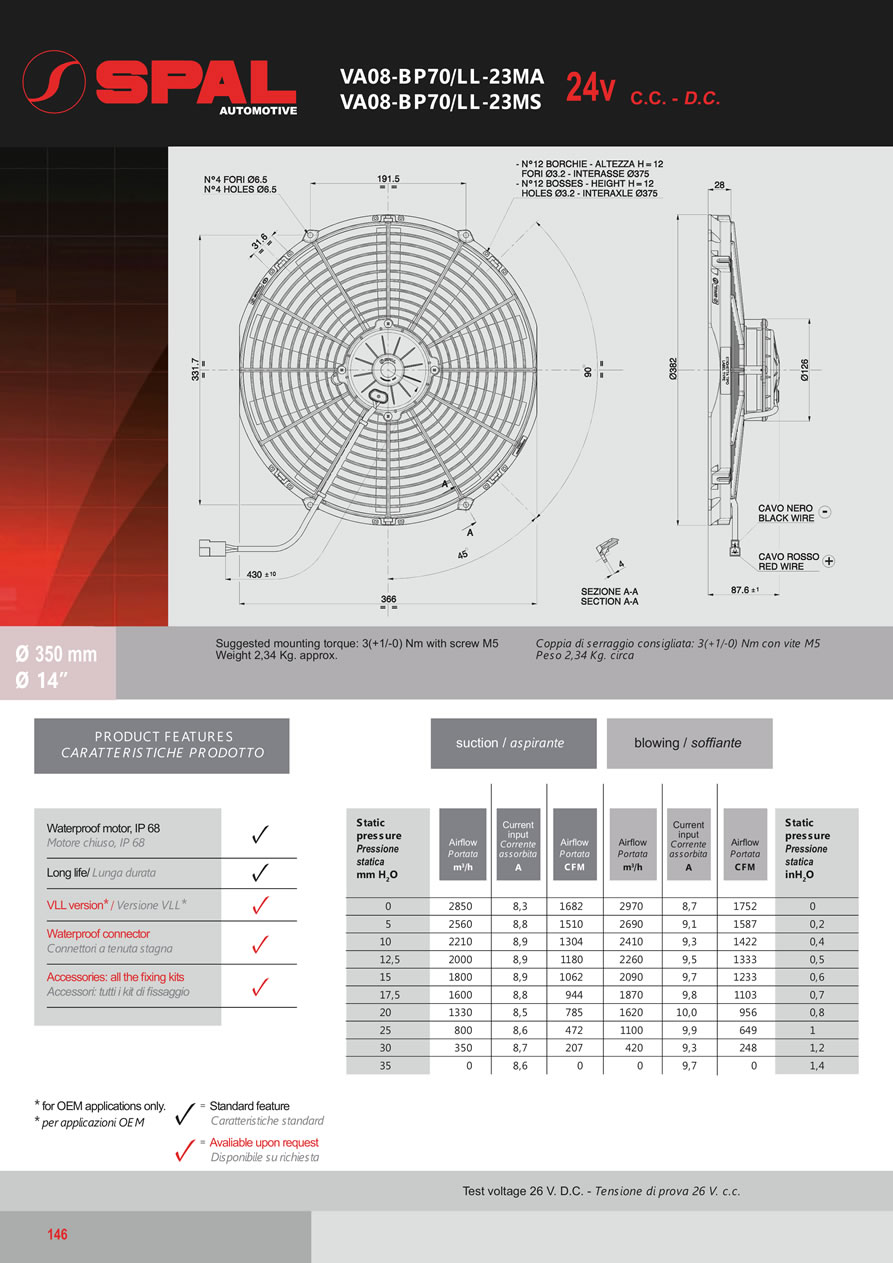 SPAL Axial Fans 12v - 24v DC - FA38-146