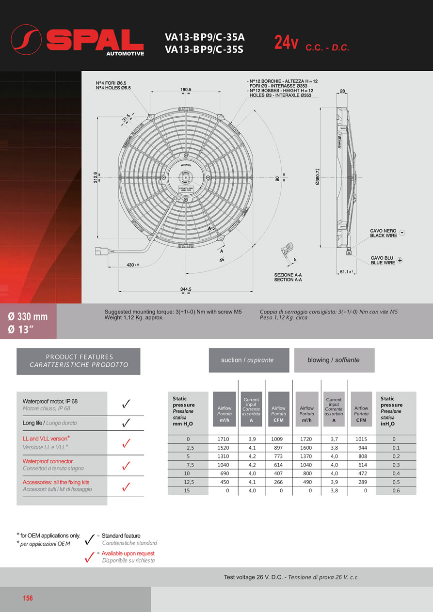 SPAL Axial Fans 12v - 24v DC - FA39-156