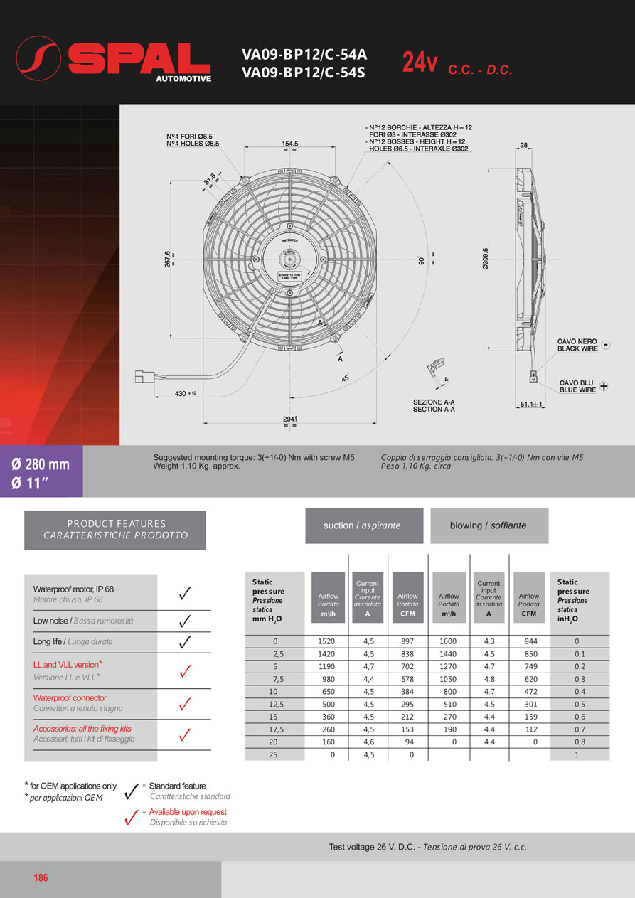 SPAL Axial Fans 12v - 24v DC - FA48-186