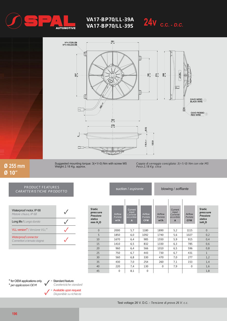 SPAL Axial Fans 12v - 24v DC - FA51-196