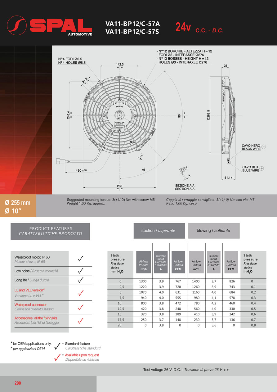 SPAL Axial Fans 12v - 24v DC - FA51-200