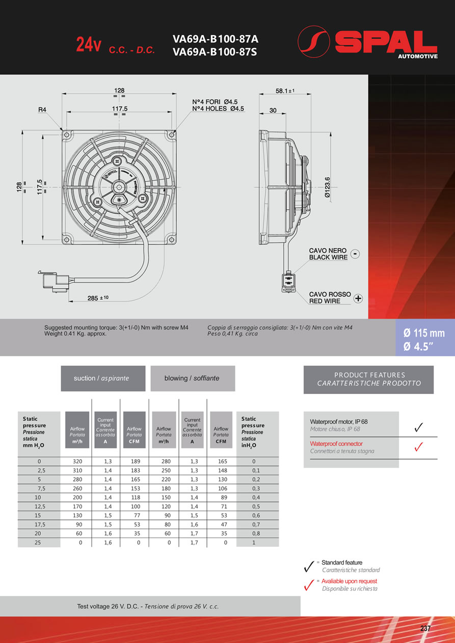 SPAL Axial Fans 12v - 24v DC - FA65-237