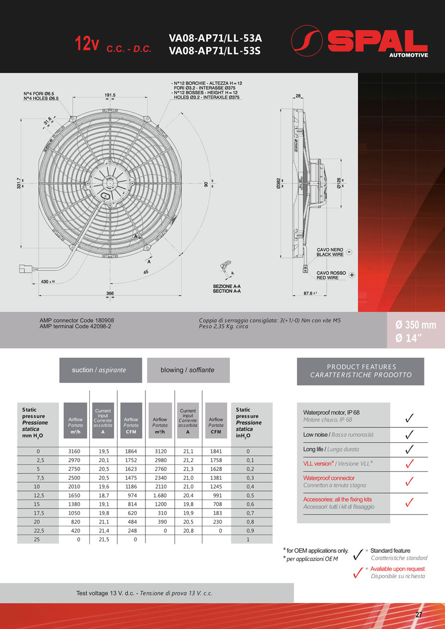 SPAL Axial Fans 12v - 24v DC - FA03-27