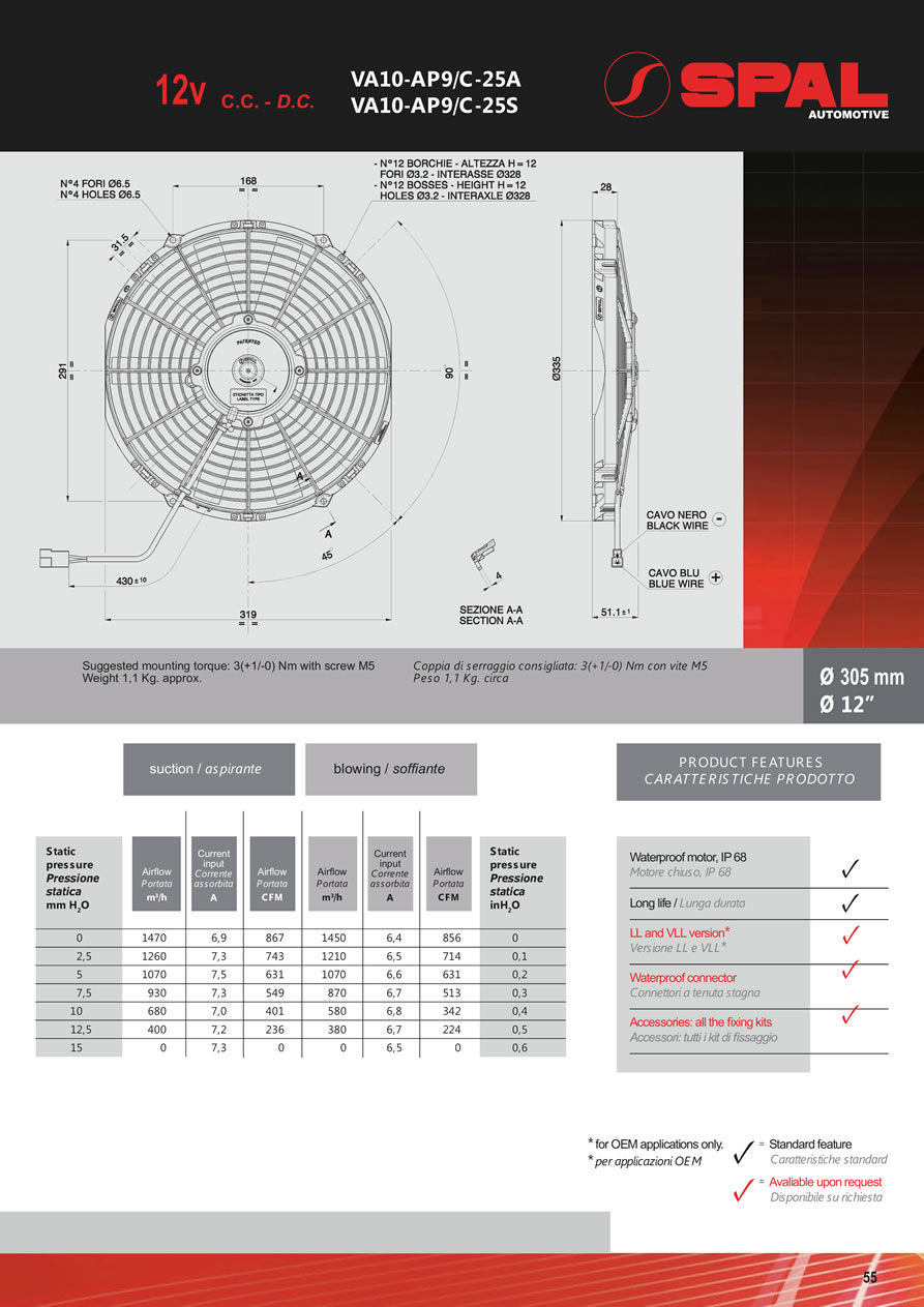 SPAL Axial Fans 12v - 24v DC - FA09-55