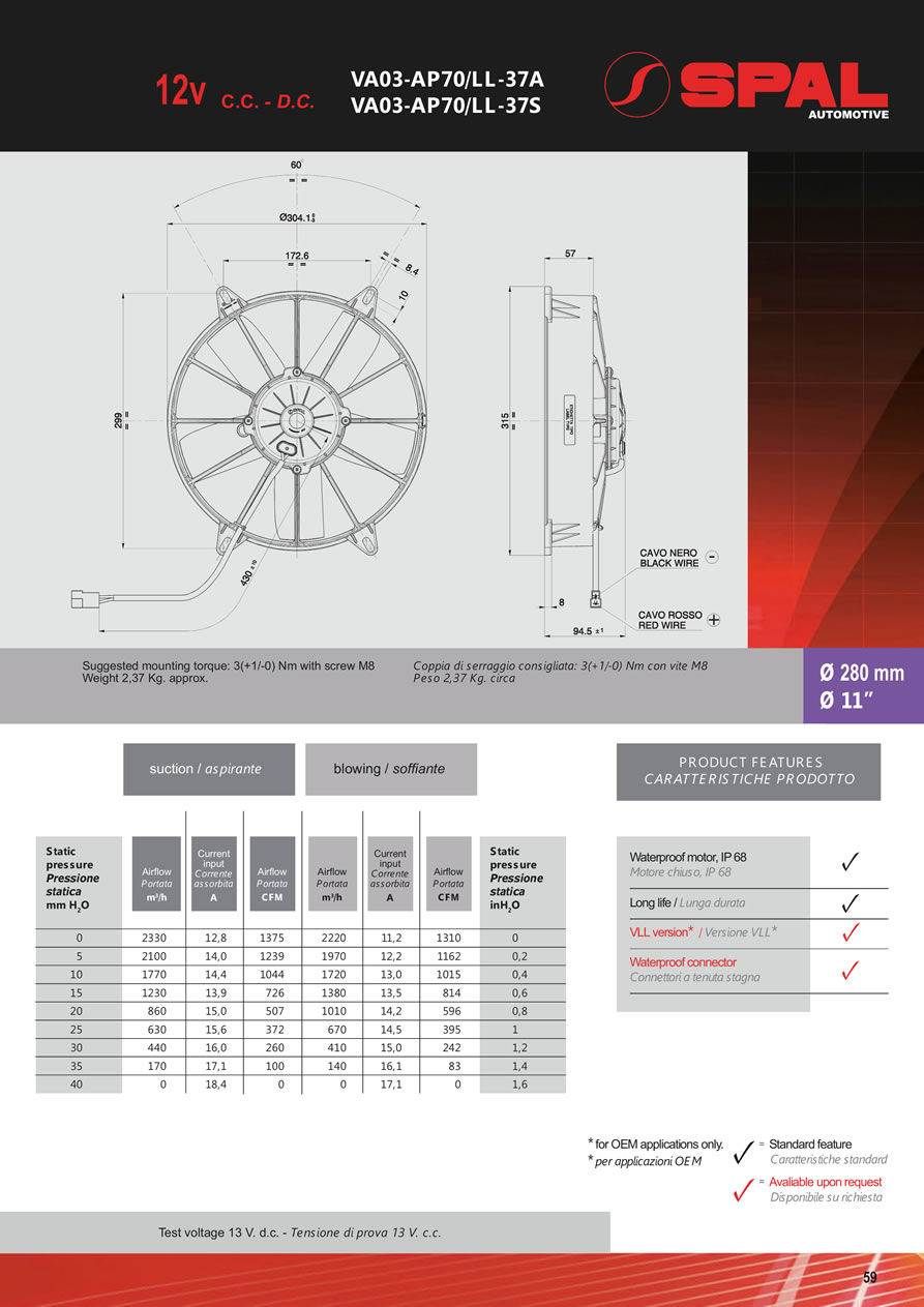 SPAL Axial Fans 12v - 24v DC - FA10-59