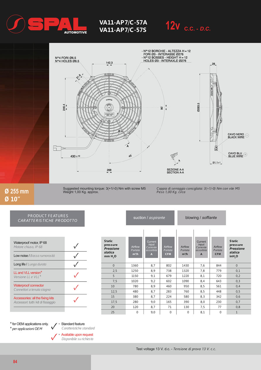 SPAL Axial Fans 12v - 24v DC - FA18-84
