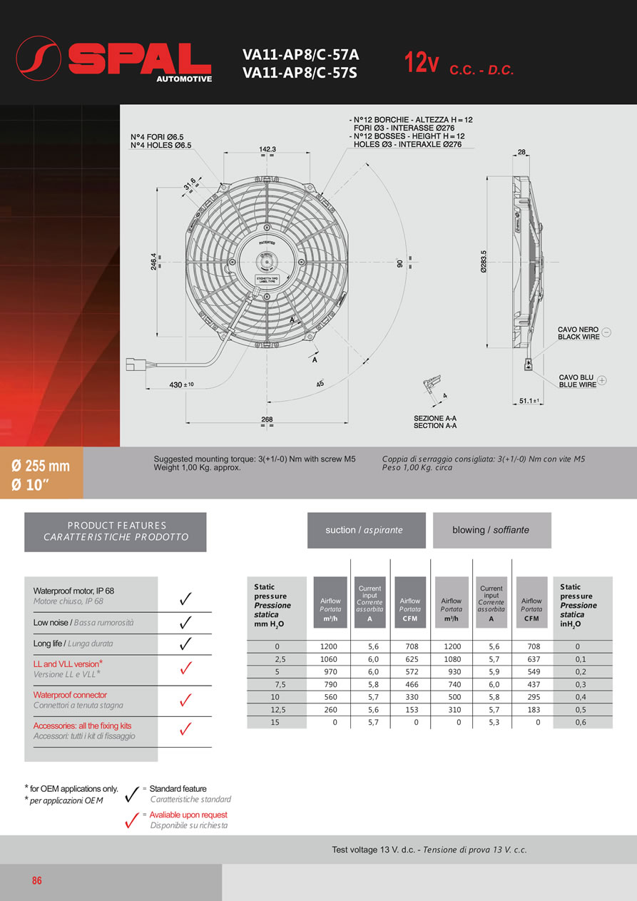 SPAL Axial Fans 12v - 24v DC - FA18-86