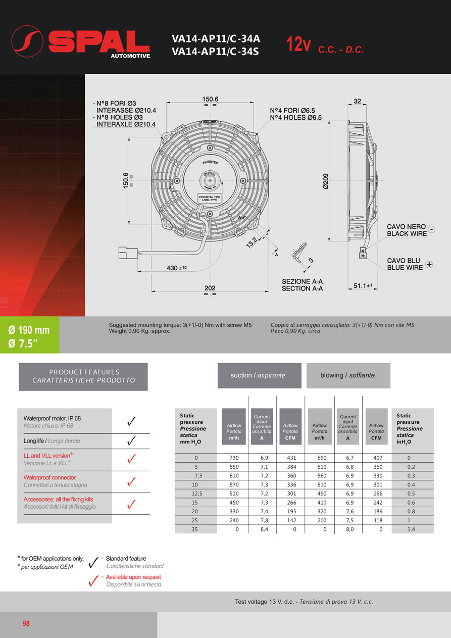 SPAL Axial Fans 12v - 24v DC - FA21-98