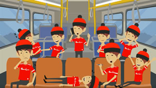 Football fans in a coach