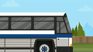 Coach taking fans to a footbal game
